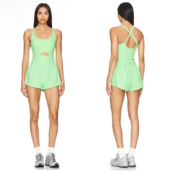 NWOT Free People FP Movement Righteous Runsie Lime Glow Green Neon - Picture 2 of 15